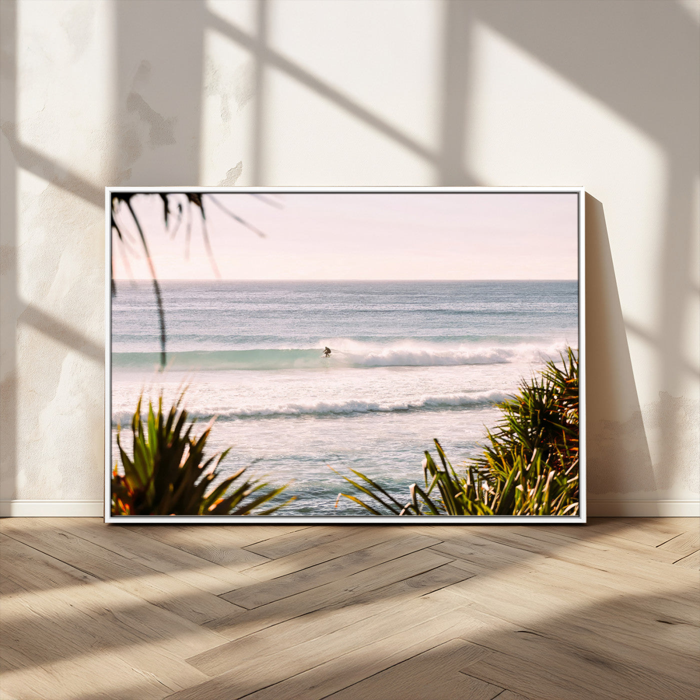 MGV-FC-36X24 - Ocean Surfer Wall Art Canvas Print, Framed Coastal Surf Art Picture Print, Tropical Beach Perfect Tropical Coastal Decor Artwork