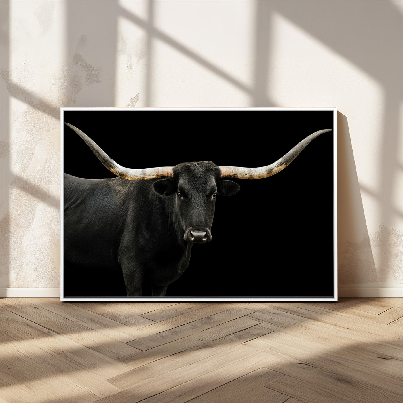 MGV-FC-36X24 - Longhorn Cattle Wall Art Canvas Print, Framed Texas Ranch Art Picture Print, Western Cow Perfect Farmhouse Decor Artwork