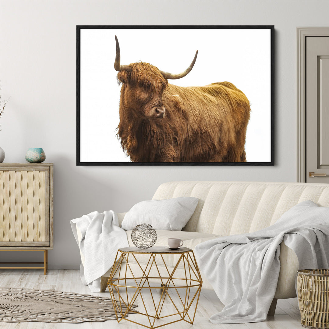 Highland Cow Wall Art Canvas Print, Scottish Bull Print, Framed Rustic Farmhouse Art Print, Large Country Animal Printing Perfect for Farmhouse Decor