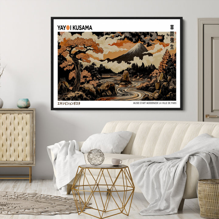 Modern Japanese Wall Art Print Yayoi Kusama Canvas Wall Art Abstract Mount Fuji Canvas Print Japanese Landscape Art Printing