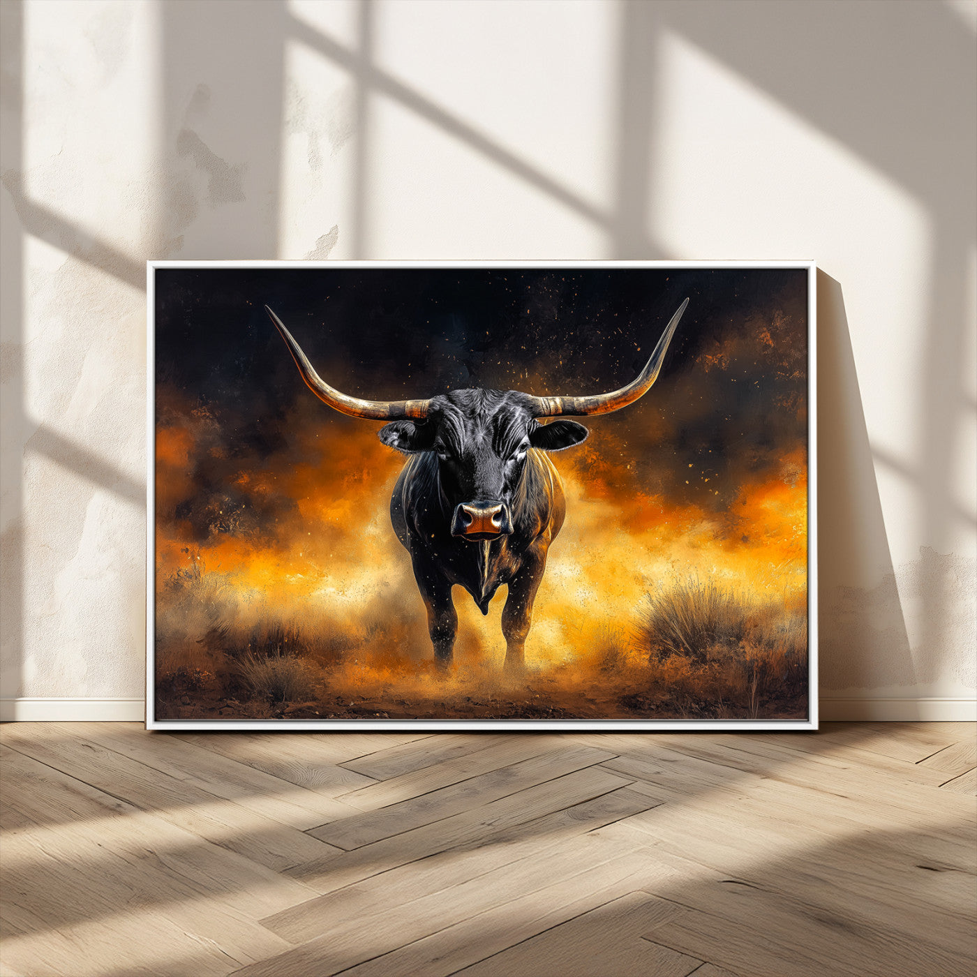 MGV-FC-36X24 - Longhorn Canvas Wall Art Canvas Print, Framed Bold Bull Wall Art Art Picture Print, Western Animal Decor Perfect Western Dramatic Decor Artwork