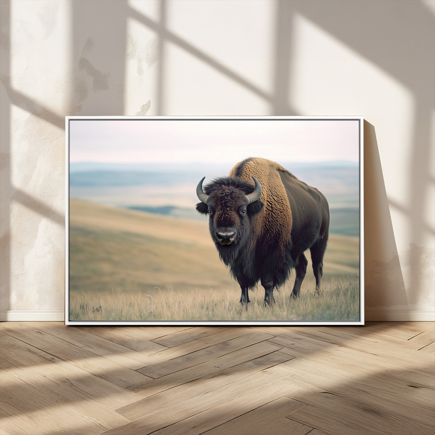 MGV-FC-36X24 - Bison Wall Art Wall Art Canvas Print, Framed Buffalo Canvas Print Art Picture Print, American Bison Decor Perfect Rustic Western Decor Artwork