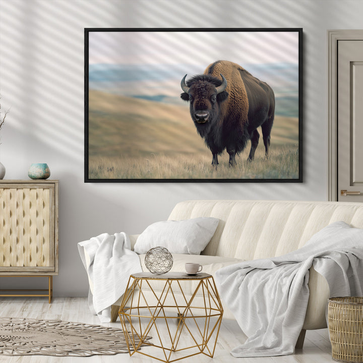 Bison Wall Art Canvas Print, Buffalo Canvas Print Print, Framed American Bison Decor Art Print, Large Frontier Style Printing Perfect