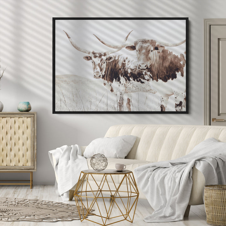 Longhorn Wall Art Canvas Print, Longhorn Wall Art Wall Art Canvas Print, Western Cow Canvas Print, Framed Rustic Farm Decor Art Print,