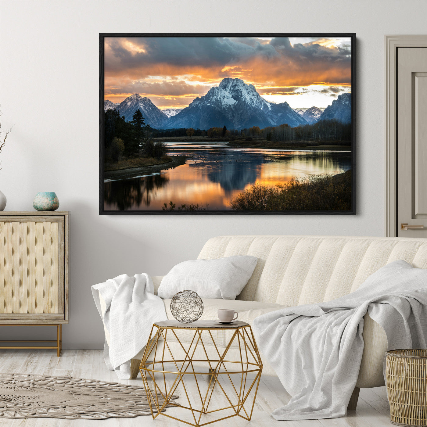 Mountain Sunset Wall Art Canvas Print, Framed Alpine Wilderness Art Picture Print, Golden Hour Perfect Wilderness Decor Artwork