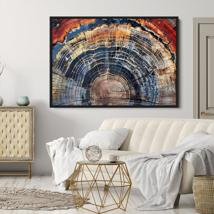 Tree Rings Canvas Wall Art Print, Framed Wood Texture Art Picture Print, Petrified Wood Perfect Modern Rustic Decor Artwork