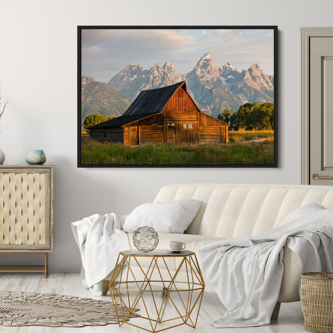 Rustic Barn Wall Art Canvas Print, Framed Western Landscape Art Picture Print, Farmhouse Style Perfect Rustic Farmhouse Decor Artwork
