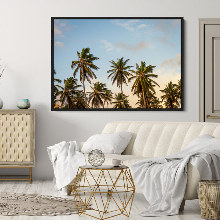 Palms Wall Art Canvas Print, Framed Tropical Art Picture Print, Coastal Perfect Coastal Decor Artwork