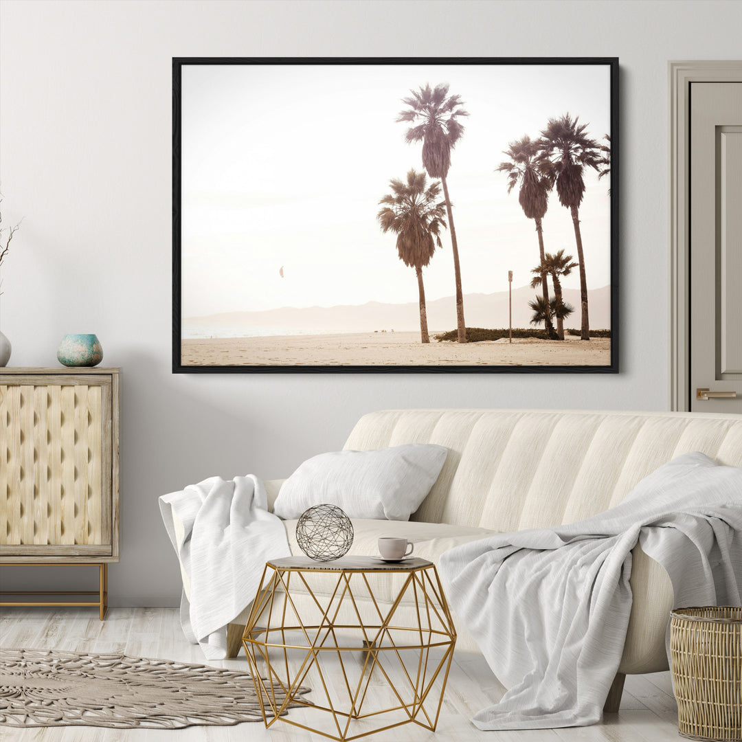 Coastal Light Wall Art Canvas Print, Framed Relaxing Shoreline Art Picture Print, Minimalist Ocean Perfect Tropical Serenity Decor Artwork