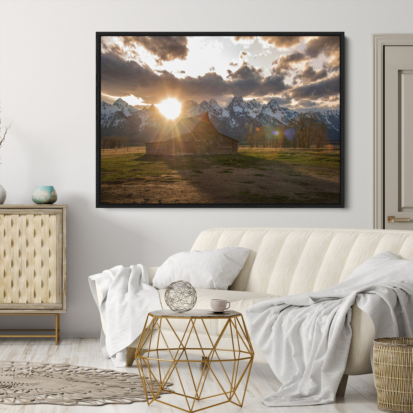 Snowy Peaks Wall Art Canvas Print, Framed Nature Escape Art Picture Print, Rustic Charm Perfect Rustic Western Decor Artwork