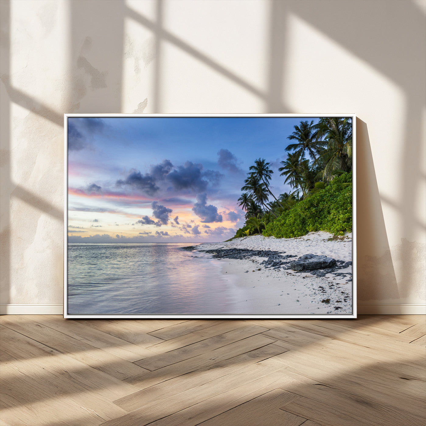 MGV-FC-36X24 - Tropical Beach Wall Art Canvas Print, Framed Sunset Glow Art Picture Print, Palm Tree Coast Perfect Tropical Coastal Decor Artwork