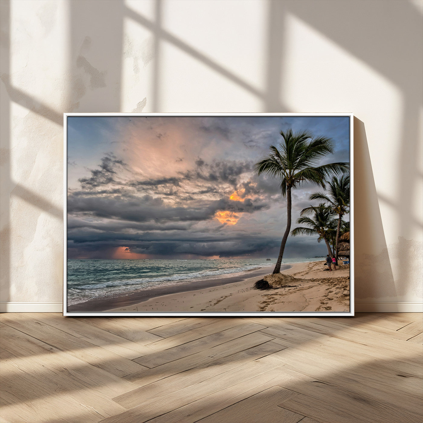 MGV-FC-36X24 - Tropical Storm Wall Art Canvas Print, Framed Moody Beach Art Picture Print, Dramatic Sky Perfect Tropical Coastal Decor Artwork