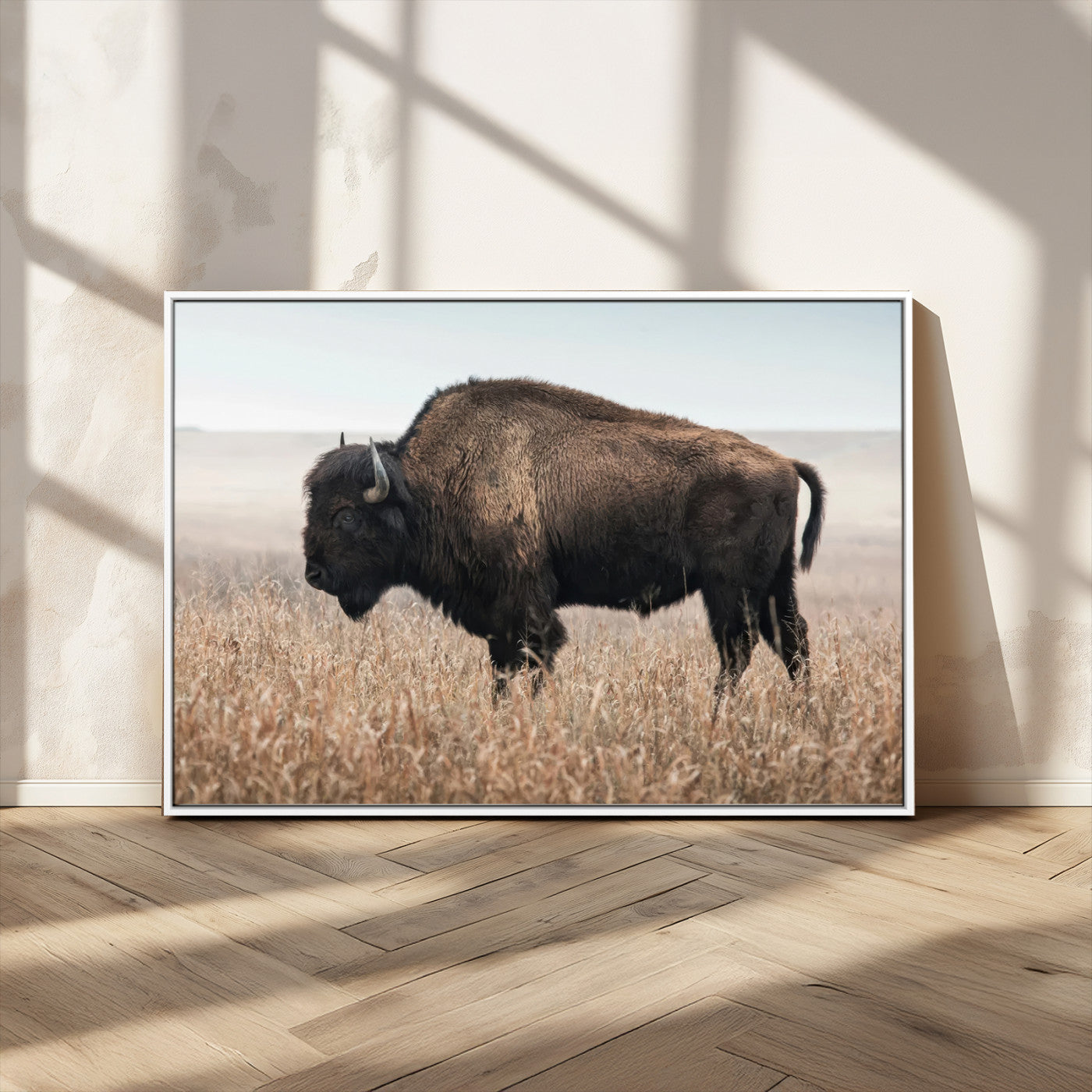 MGV-FC-36X24 - American Bison in Field  Wall Art Canvas Print – Powerful Winter Wildlife Scene with Buffalo in