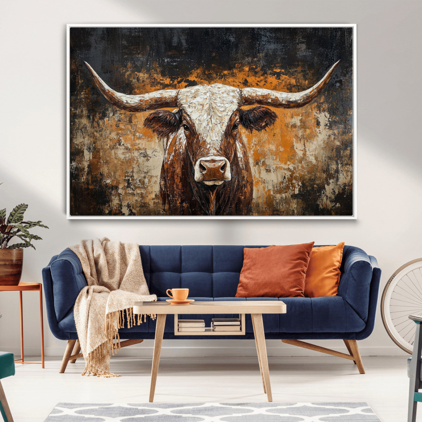 25265572-MGV-CV-36X24-Rustic Longhorn Bull Wall Art Canvas Print – Vintage Western Cattle Painting, Texas Steer Artwork for Ranch, Farmhouse or Cowboy Decor