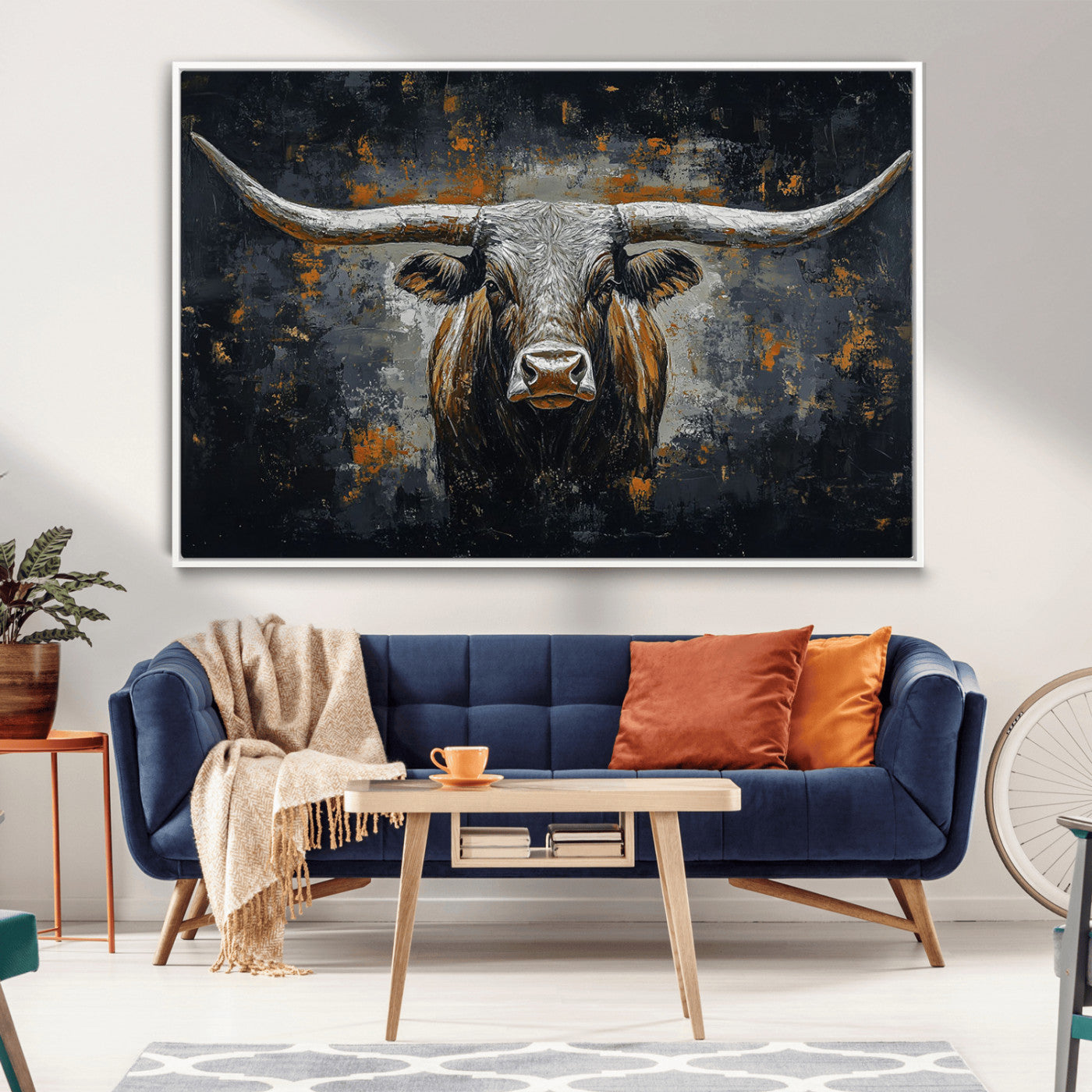 93195031-MGV-CV-36X24-Rustic Longhorn Bull Wall Art Canvas Print – Vintage Western Cattle Painting, Texas Steer Artwork for Ranch, Farmhouse or Cowboy Decor