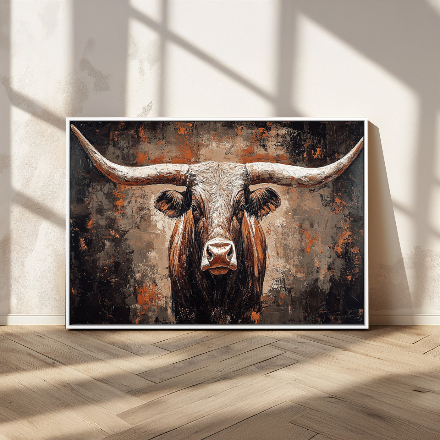 42732393-MGV-CV-36X24-Rustic Longhorn Bull Wall Art Canvas Print – Vintage Western Cattle Painting, Texas Steer Artwork for Ranch, Farmhouse or Cowboy Decor