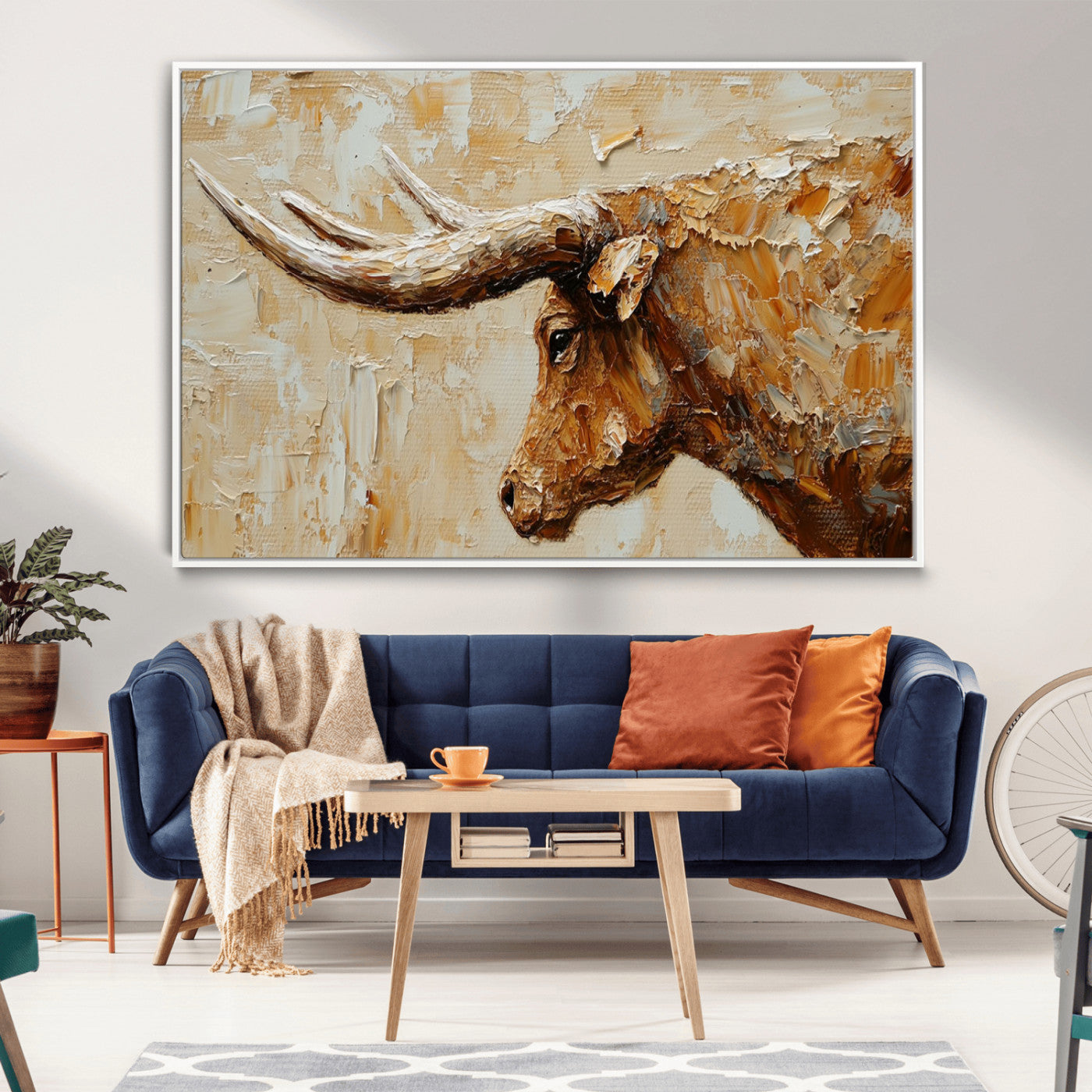 69611428-MGV-CV-36X24-Rustic Longhorn Bull Wall Art Canvas Print – Vintage Western Cattle Painting, Texas Steer Artwork for Ranch, Farmhouse or Cowboy Decor