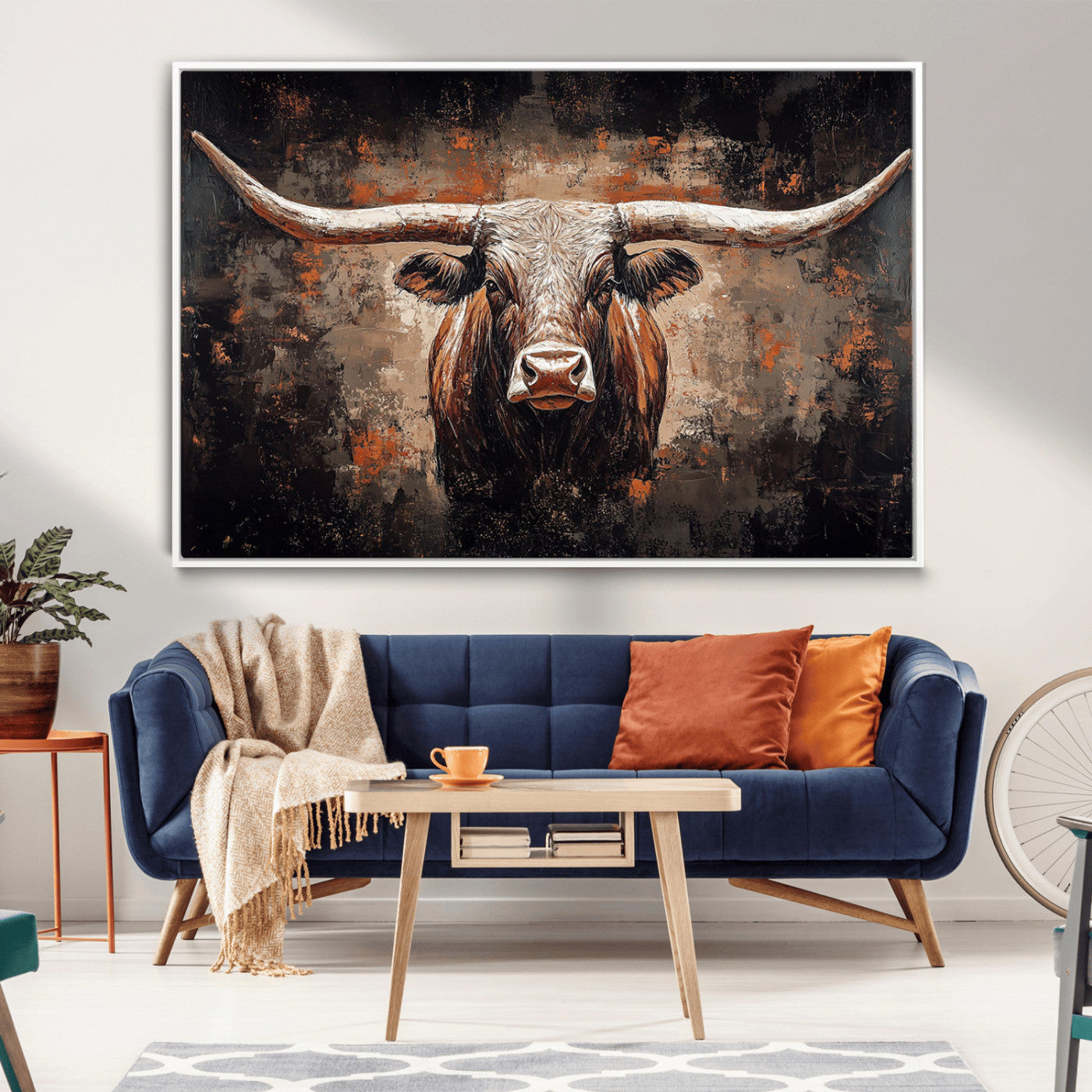 24779067-MGV-CV-36X24-Rustic Longhorn Bull Wall Art Canvas Print – Vintage Western Cattle Painting, Texas Steer Artwork for Ranch, Farmhouse or Cowboy Decor