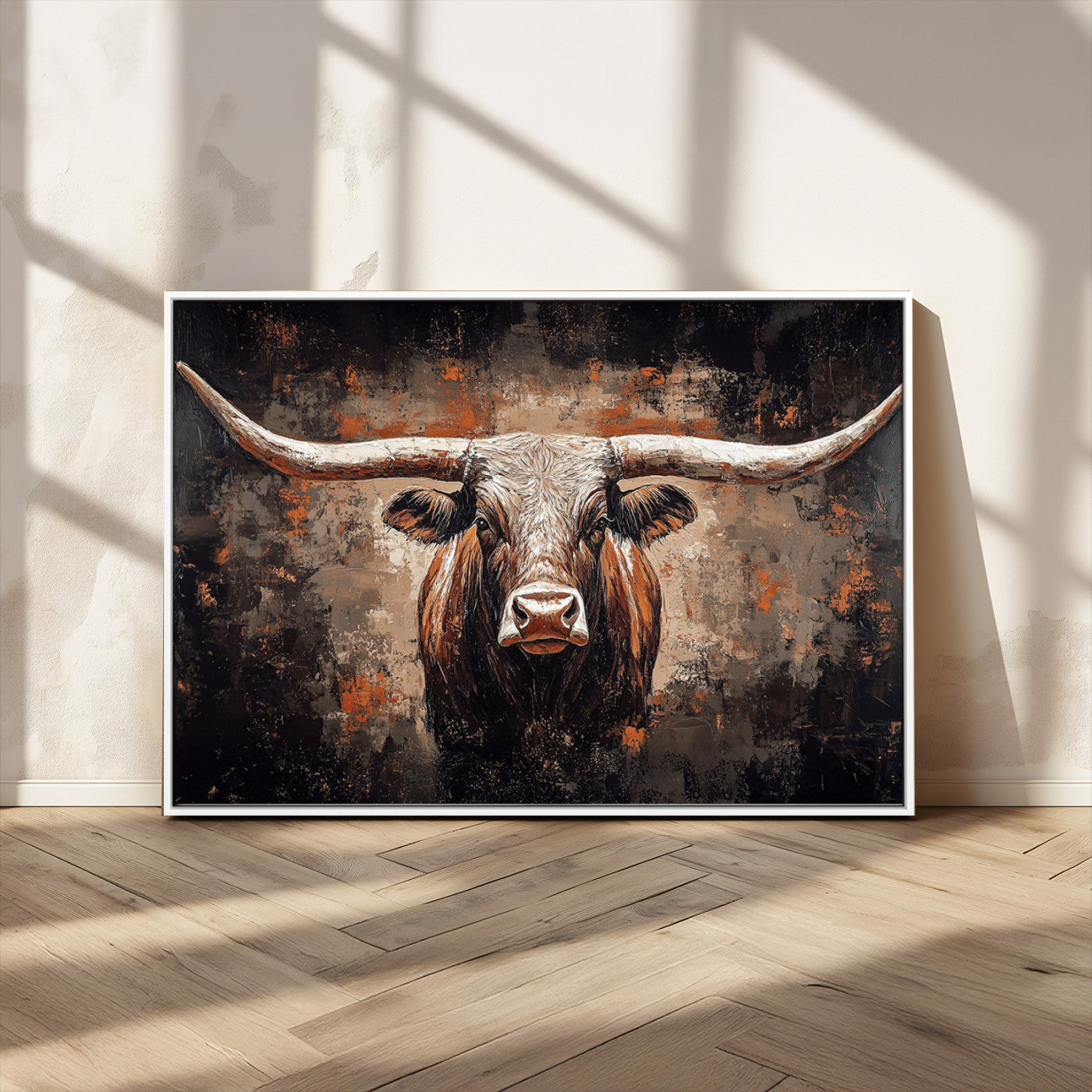 MGV-FC-36X24 - Rustic Longhorn Bull Wall Art Canvas Print – Vintage Western Cattle Painting, Texas Steer Artwork for Ranch, Farmhouse or Cowboy Decor