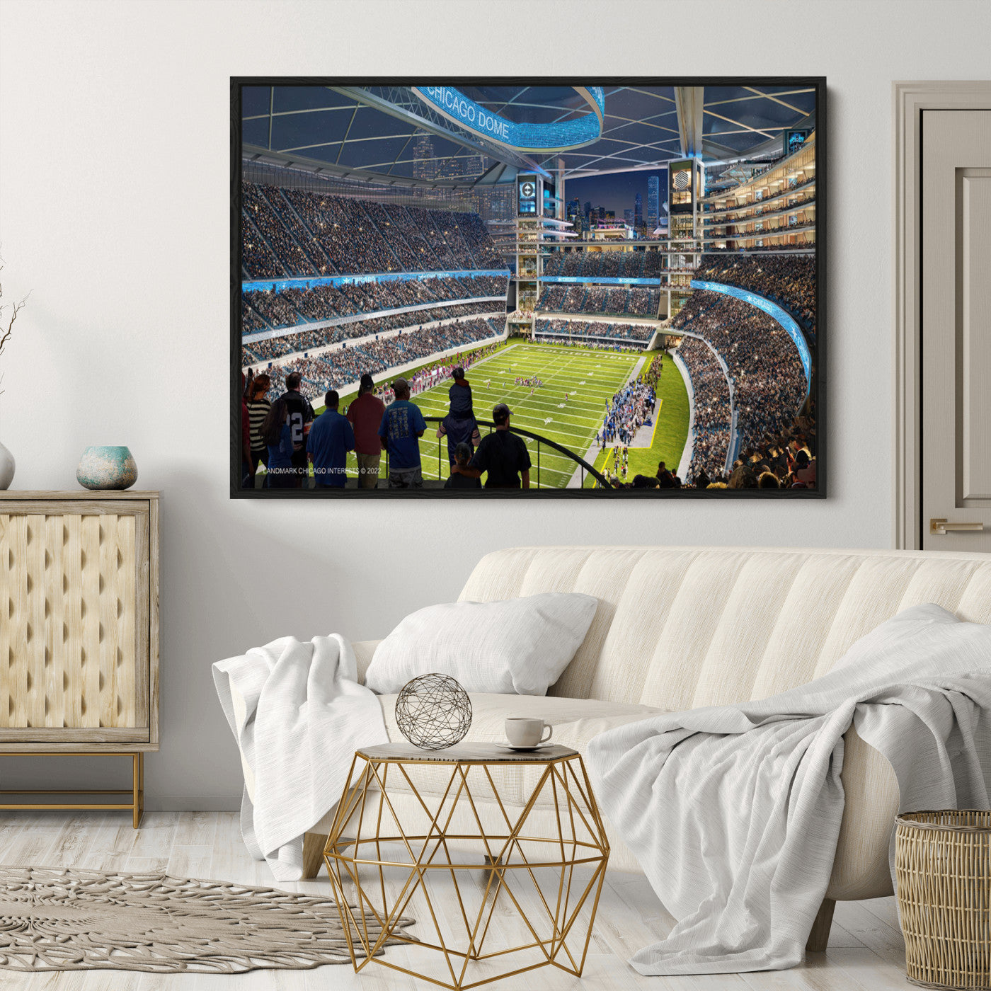 41816511-MGV-CV-36X24-Chicago Bears Soldiers Field Wall Art Canvas Print – Framed Football Stadium Artwork for Sports Fans, Soldier Field Skyline Canvas Decor for Game Room or Man Cave