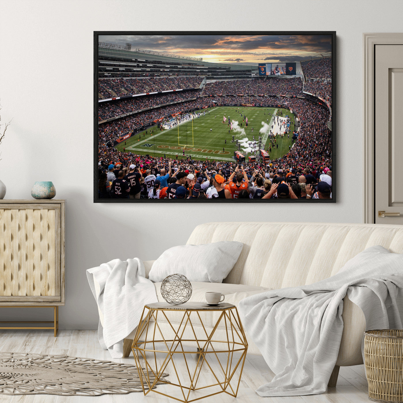 87578930-MGV-CV-36X24-Chicago Bears Soldiers Field Wall Art Canvas Print – Framed Football Stadium Artwork for Sports Fans, Soldier Field Skyline Canvas Decor for Game Room or Man Cave