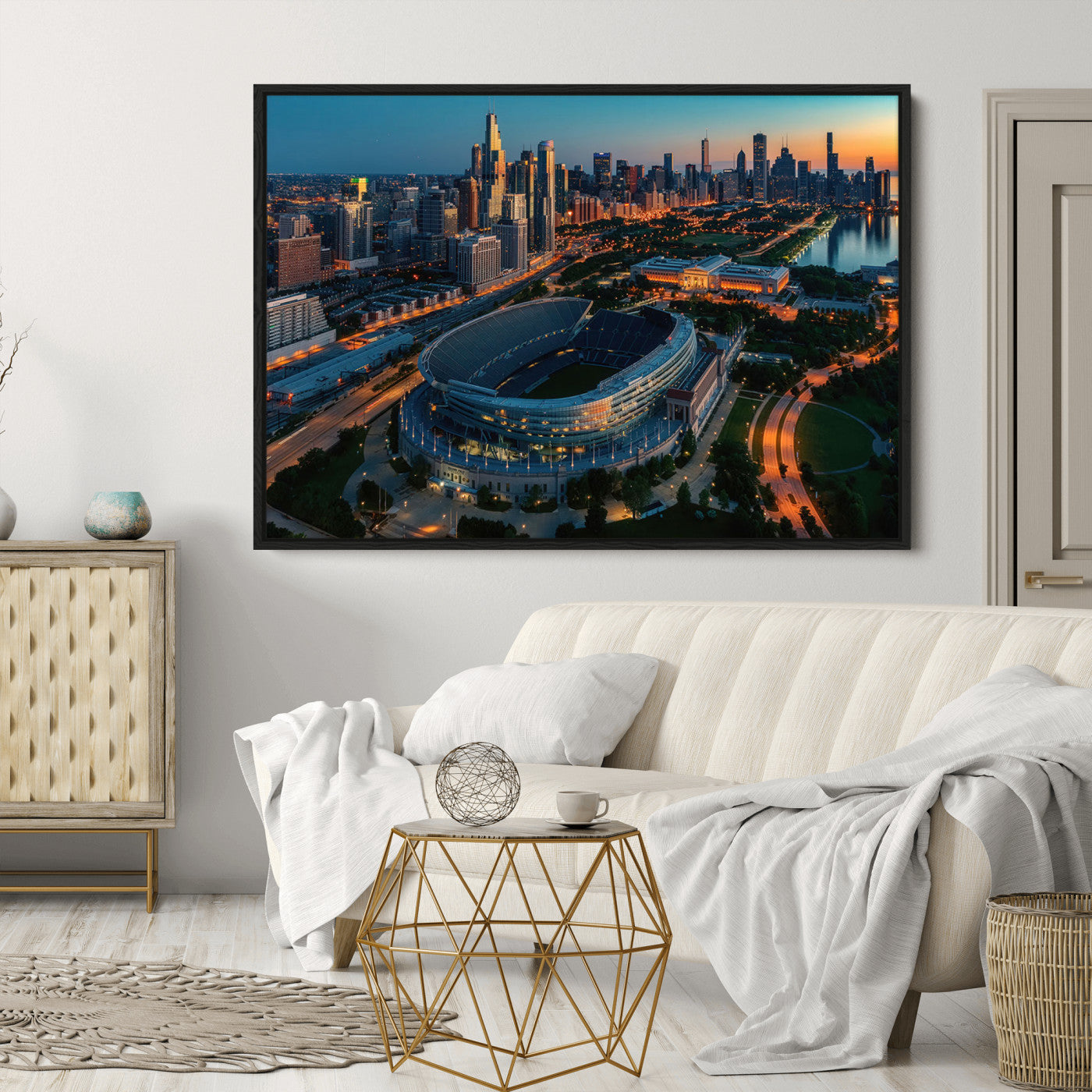 36690345-MGV-CV-36X24-Chicago Bears Soldiers Field Wall Art Canvas Print – Framed Football Stadium Artwork for Sports Fans, Soldier Field Skyline Canvas Decor for Game Room or Man Cave
