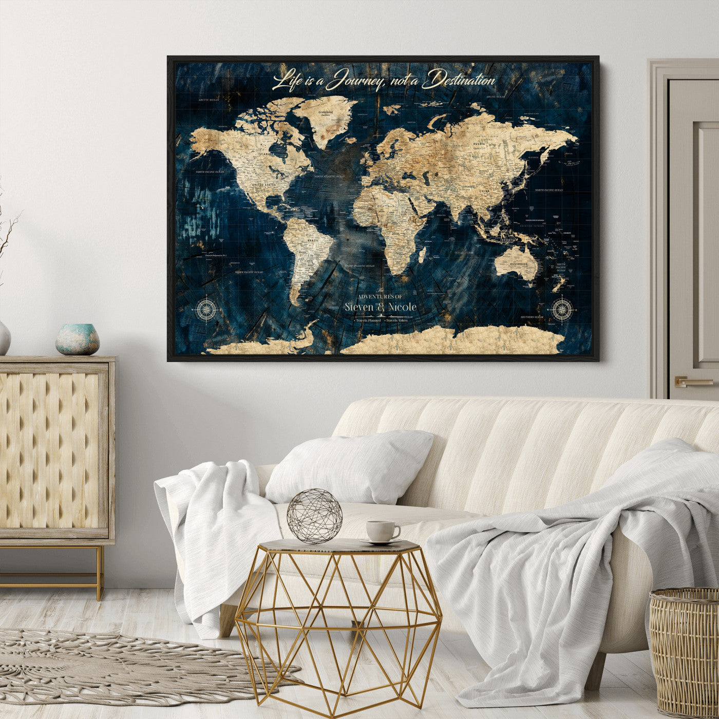 23551206-MGV-CV-36X24-Custom Push Pin World Map Wall Canvas Print – Personalized Travel Tracker with Pins – Framed Large Multi-Size Canvas for Home Office Decor