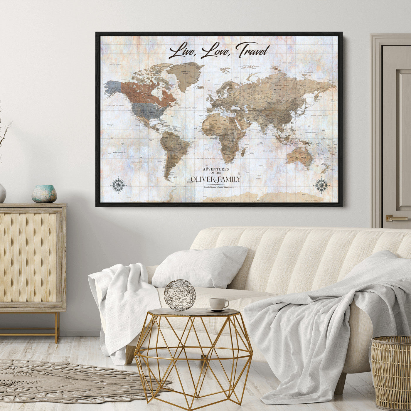 76256172-MGV-CV-36X24-Custom Push Pin World Map Wall Canvas Print – Personalized Travel Tracker with Pins – Framed Large Multi-Size Canvas for Home Office Decor