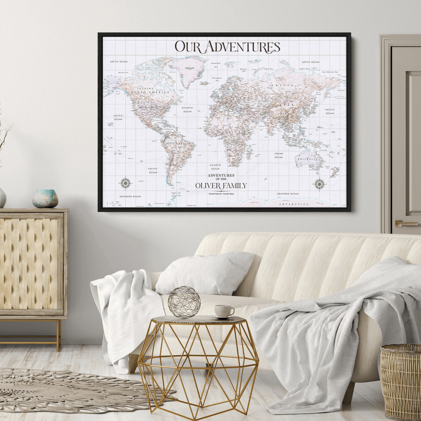 40041157-MGV-CV-36X24-Custom Push Pin World Map Wall Canvas Print – Personalized Travel Tracker with Pins – Framed Large Multi-Size Canvas for Home Office Decor