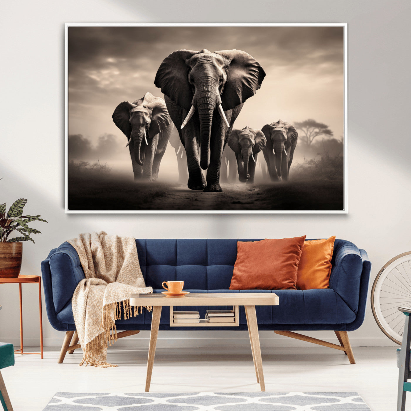 48598F10-MGV-CV-36X24-Elephant Family Wall Art Canvas Print, Framed Elephant Wall Art Home Decor