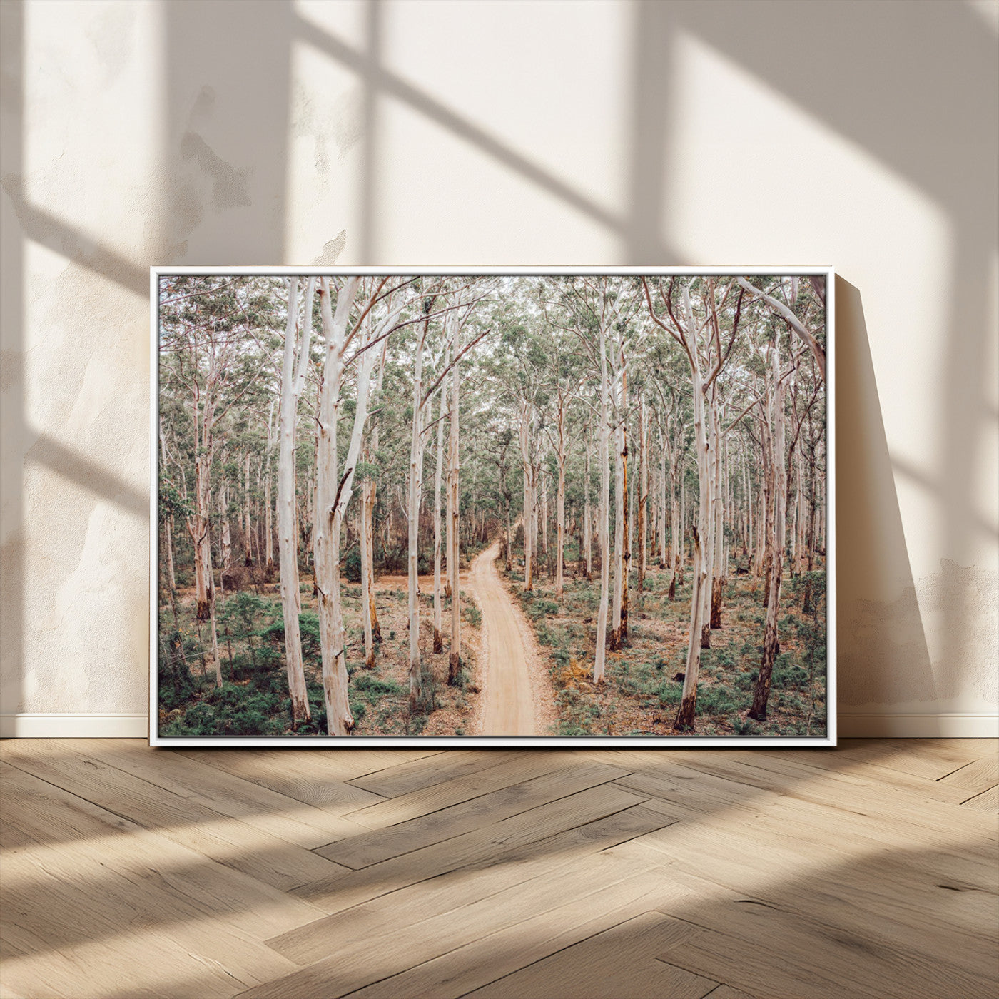 24760563-MGV-FC-36X24_White-Forest Dirt Road Canvas Wall Art Print, Scenic Woodland Pathway, Tall Trees Nature Canvas for Living Room or Office 1 Panel Wrapped Canvas