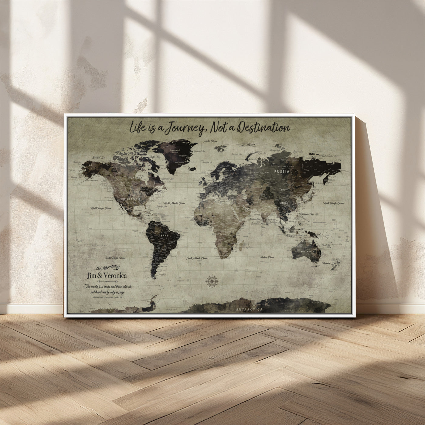 MGV-FC-36X24 - Personalized World Map Wall Art Canvas Print – Custom Push Pin Travel Map for Couples, Families, or Office Décor