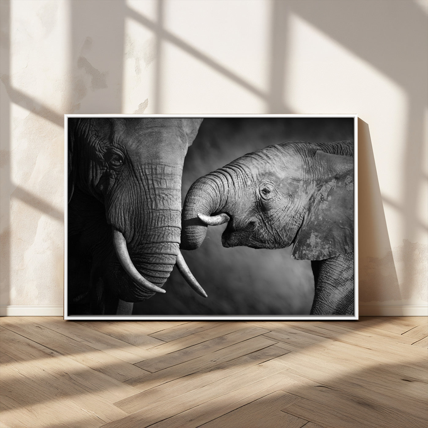 MGV-FC-36X24 - Elephant Family Wall Art Canvas, Framed Elephant Family Canvas Print