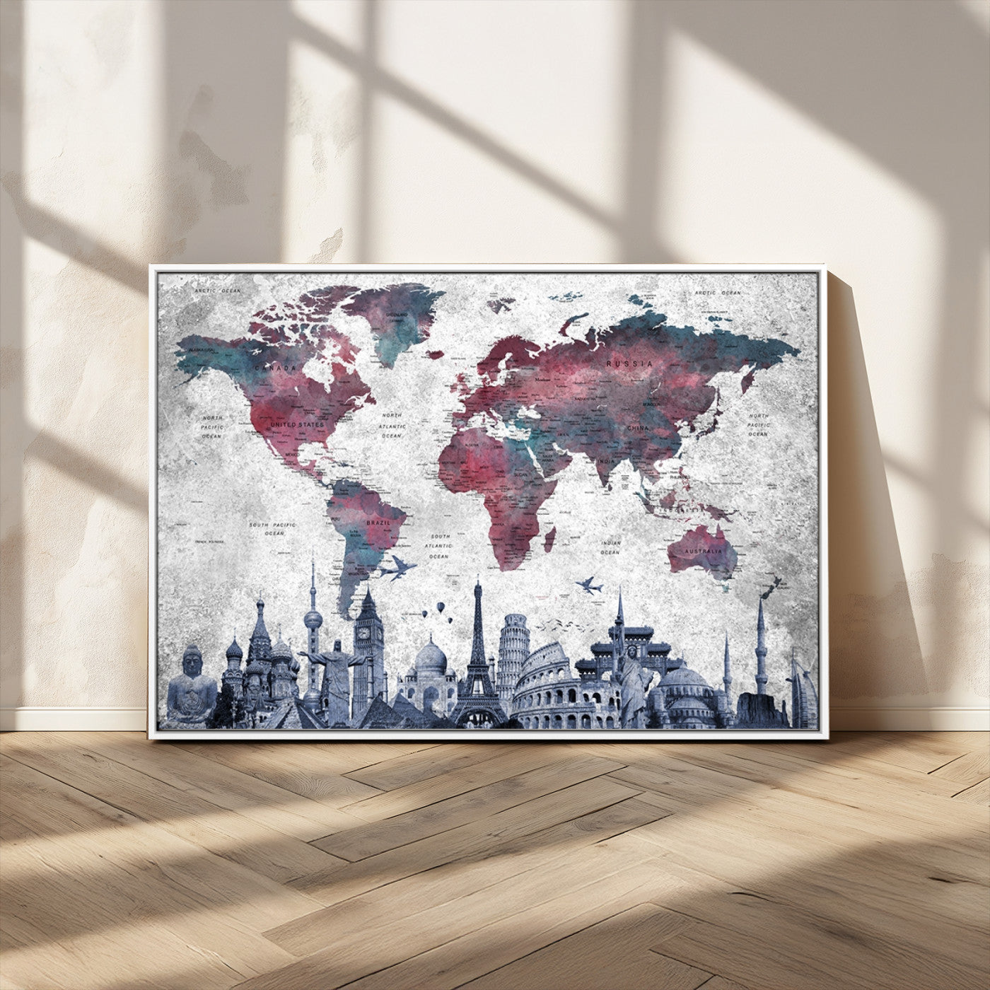 MGV-FC-36X24 - Push Pin World Map Canvas Print – Framed Wall Art for Couples to Track Their Travels – Anniversary