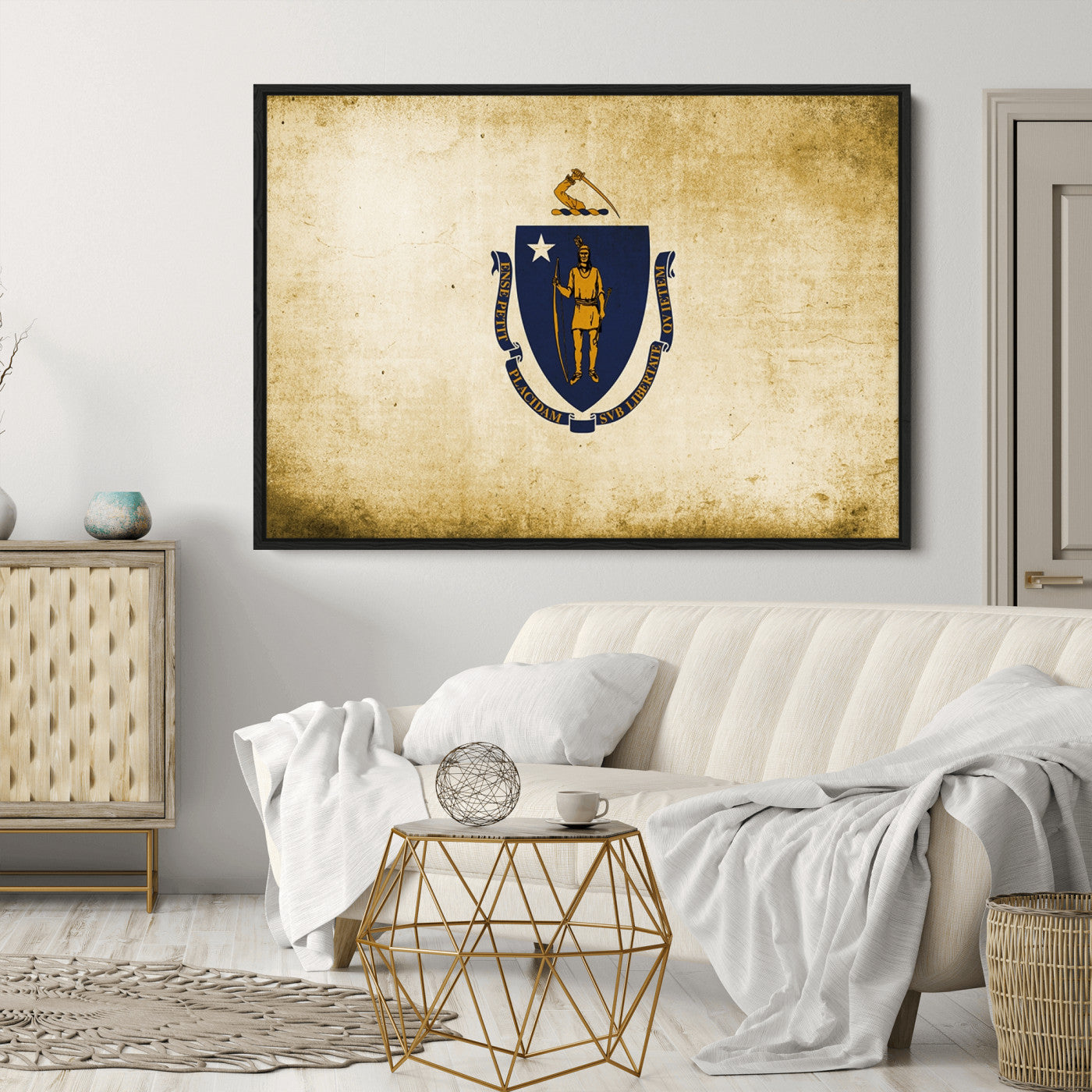 37316-MGV-CV-36X24-Massachusetts Flag Wall Art Canvas Print