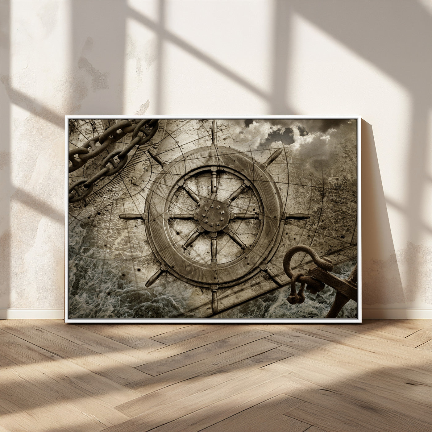 MGV-FC-36X24 - Wooden Ship Wheel Canvas Print, Multi Panel Canvas Wall Art Print