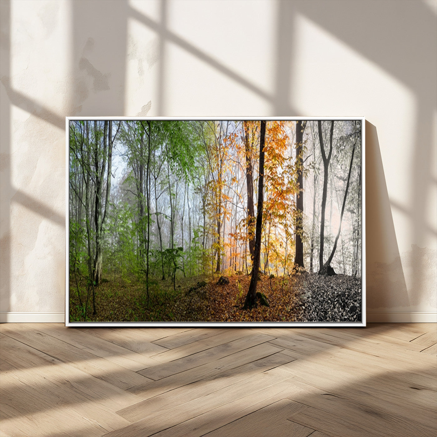 MGV-FC-36X24 - Four Seasons Wall Art Forest Canvas Print – Triptych Seasonal Nature Print – Landscape Decor for
