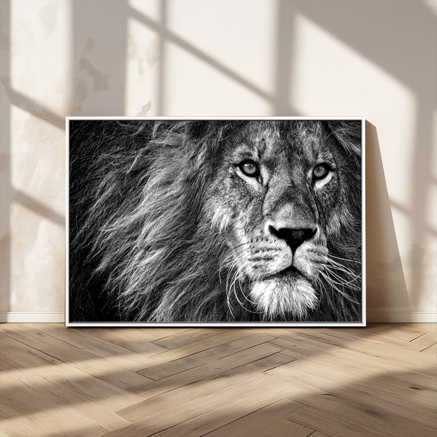 MGV-FC-36X24 - Black and White Lion Canvas Wall Art Print