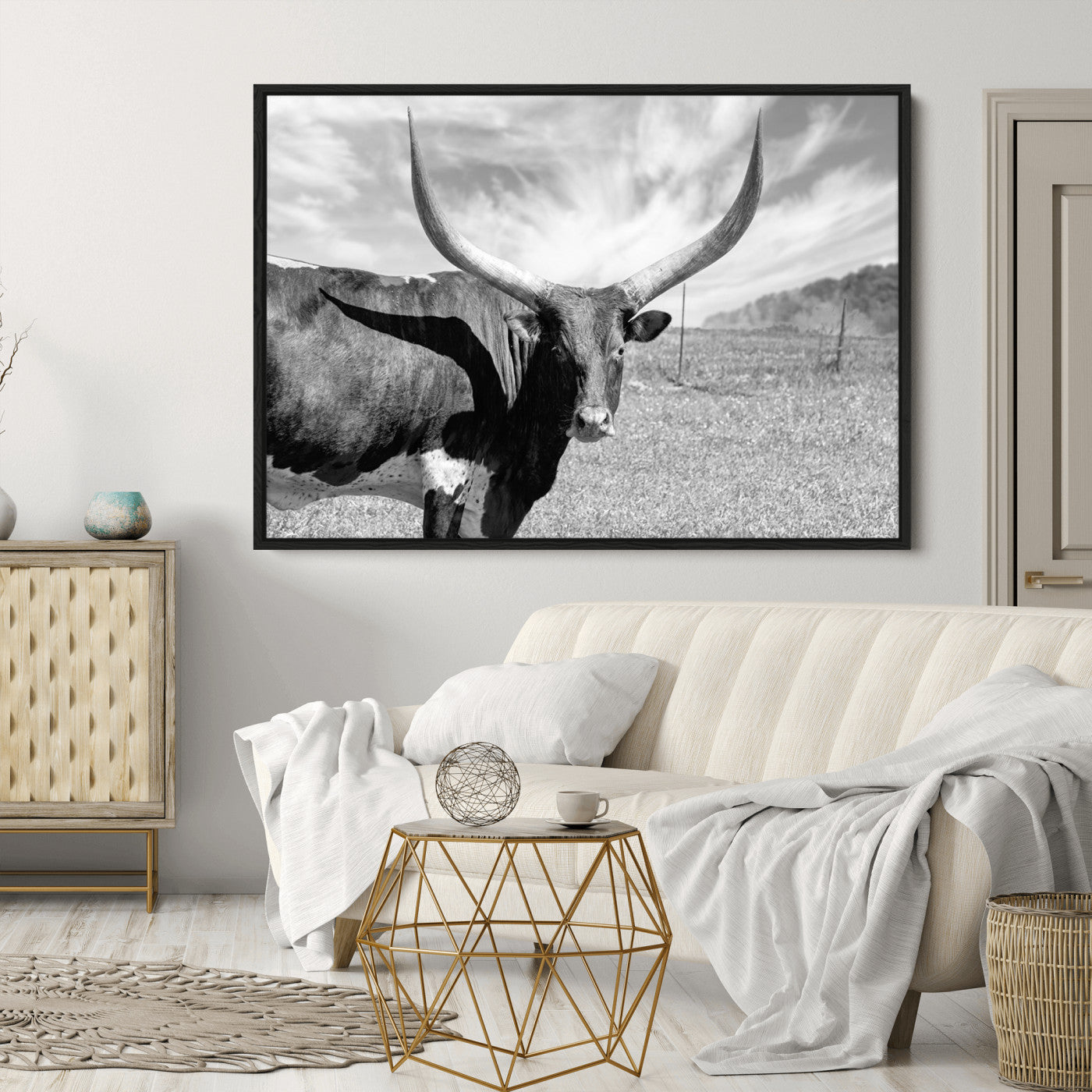 30017-MGV-CV-36X24-Cattle Wall Art Longhorn Cow Canvas Print