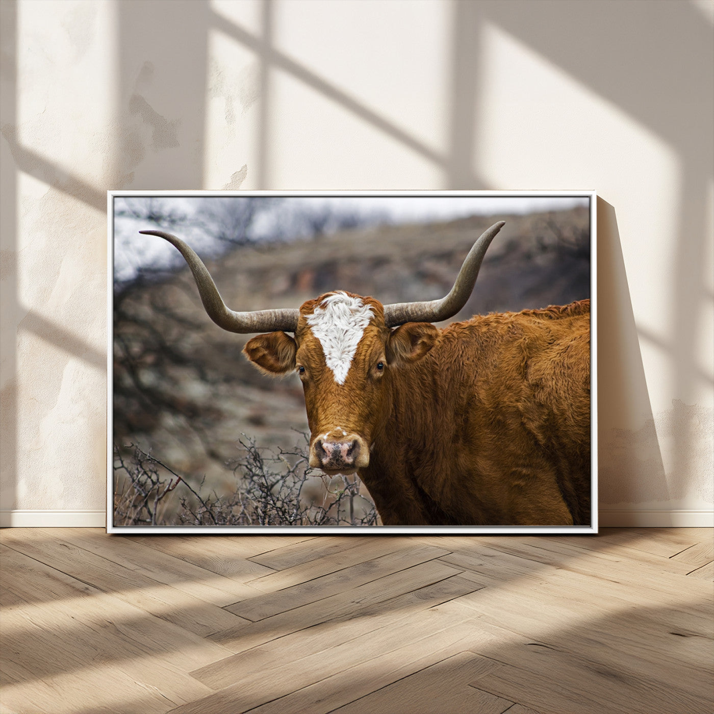 MGV-FC-36X24 - Framed Big Cow Animal Wall Art Canvas Print