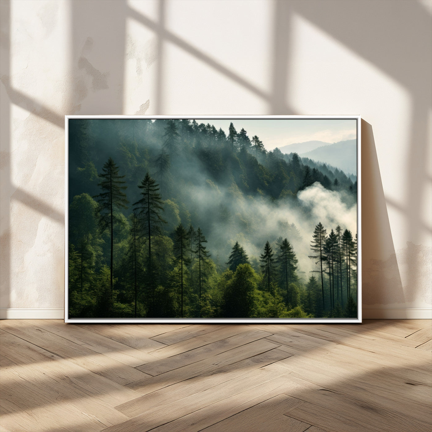 MGV-FC-36X24 - Misty Forest Wall Art Premium Canvas Print a Foggy and Serene Atmosphere
