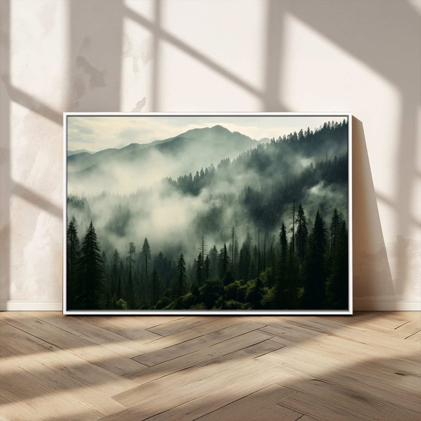 MGV-FC-36X24 - Captivating Misty Forest Wall Art Premium Canvas Print a Foggy and Serene Atmosphere