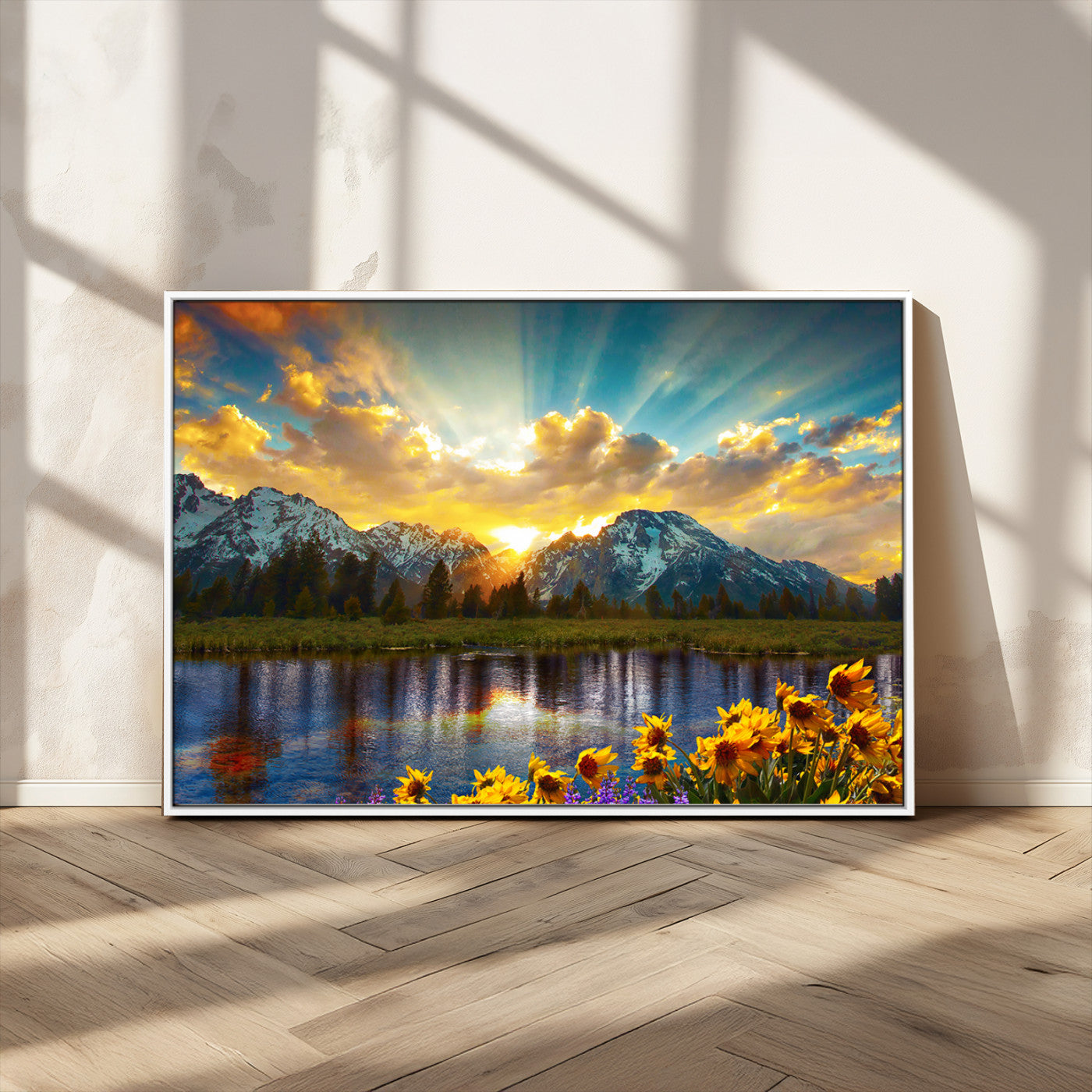 MGV-FC-36X24 - Grand Teton Park Amazing Mountain Landscape Sunset Wall Art Canvas Print