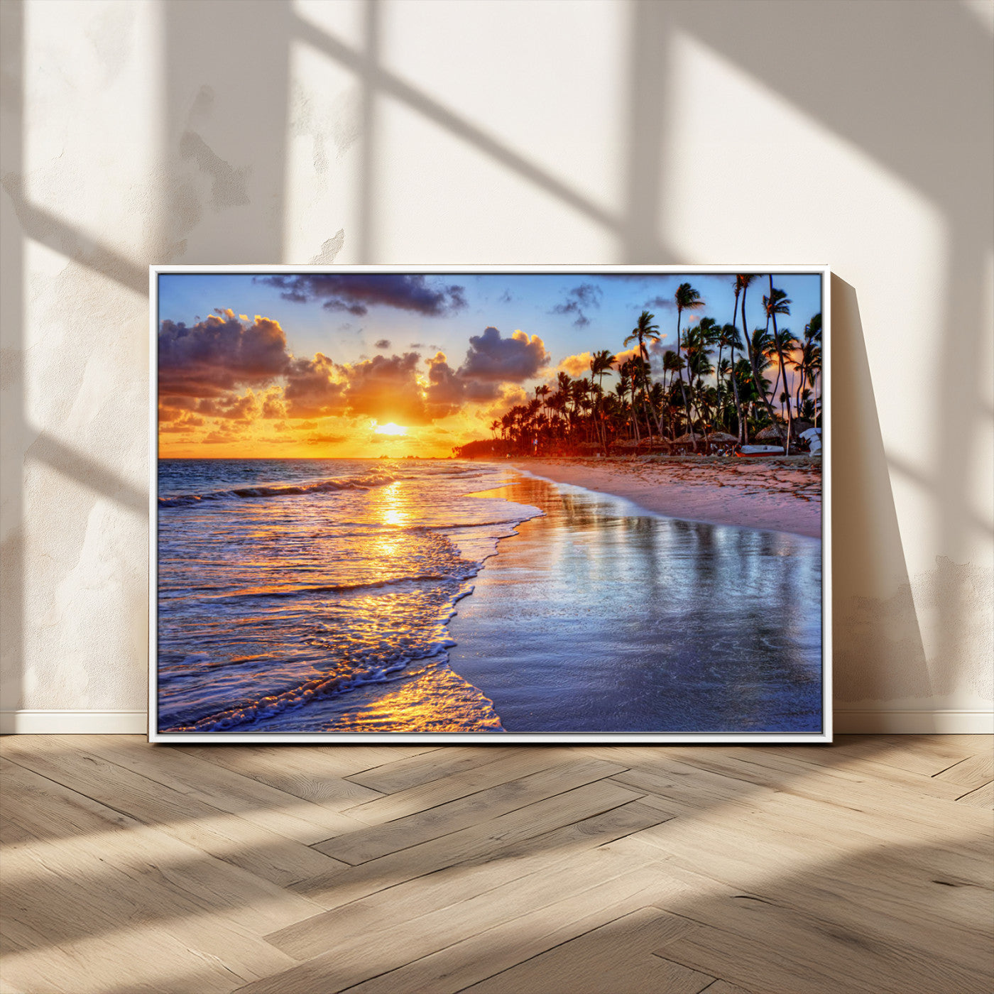 MGV-FC-36X24 - Serene Beach Sunset Wall Art Canvas- Coastal Seascape Print for Living Room or Bedroom, Ocean Waves