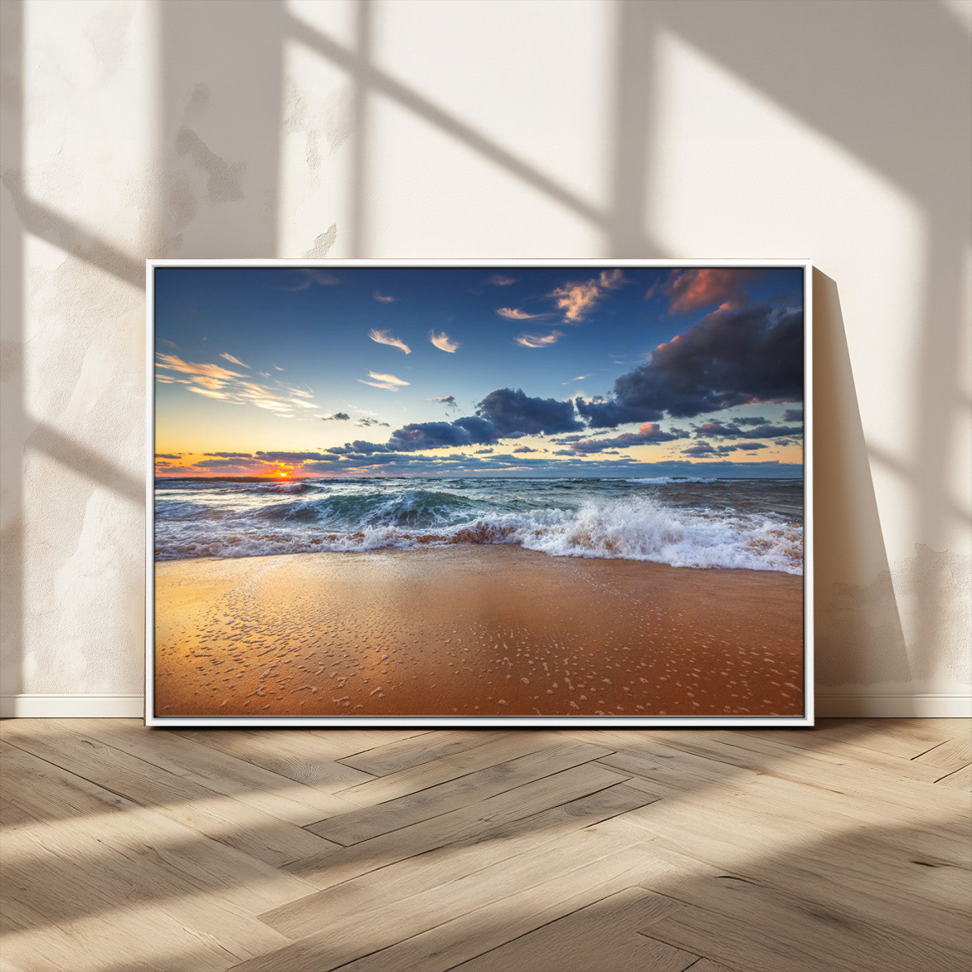 MGV-FC-36X24 - Beach Canvas Wall Art - Coastal Seascape Print for Living Room or Bedroom, Ocean Waves on Sand,