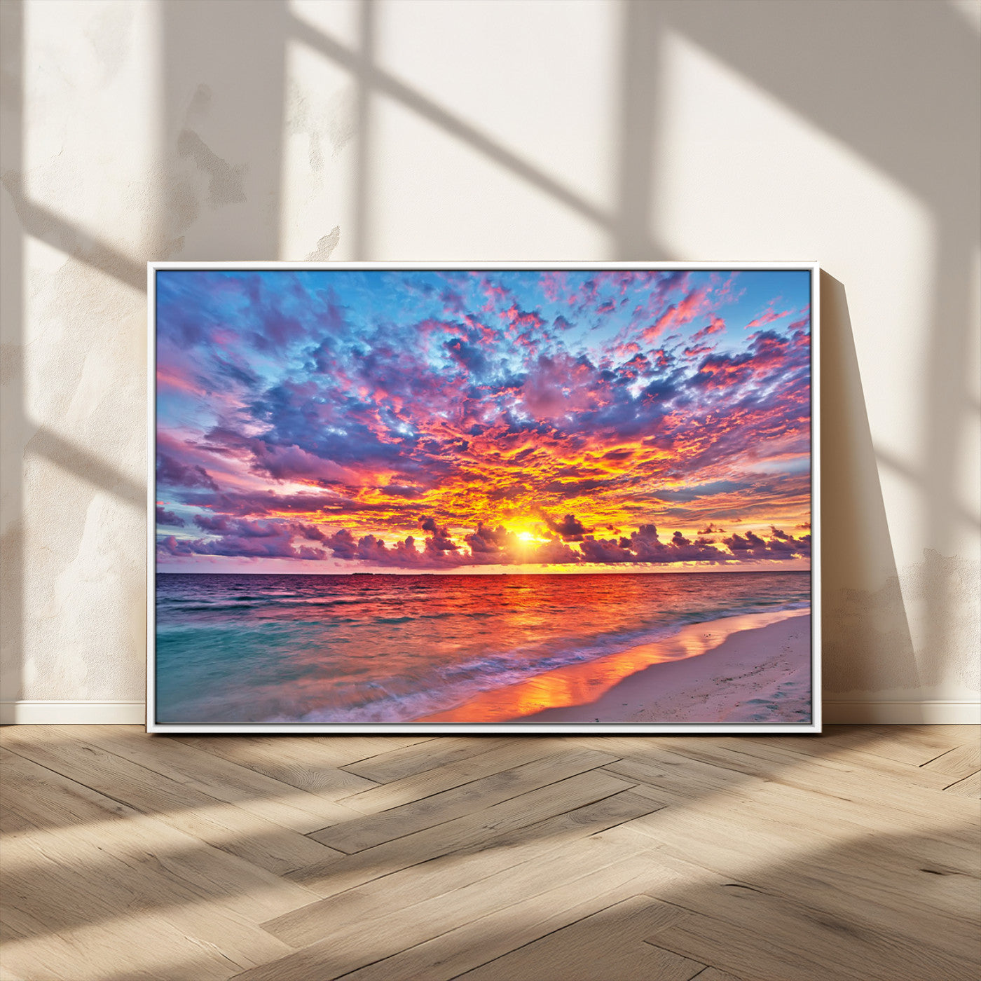 MGV-FC-36X24 - Vibrant Sunset Beach Wall Art - Ocean Sunset Canvas Print | Coastal Wall Art Decor Stunning Sunset