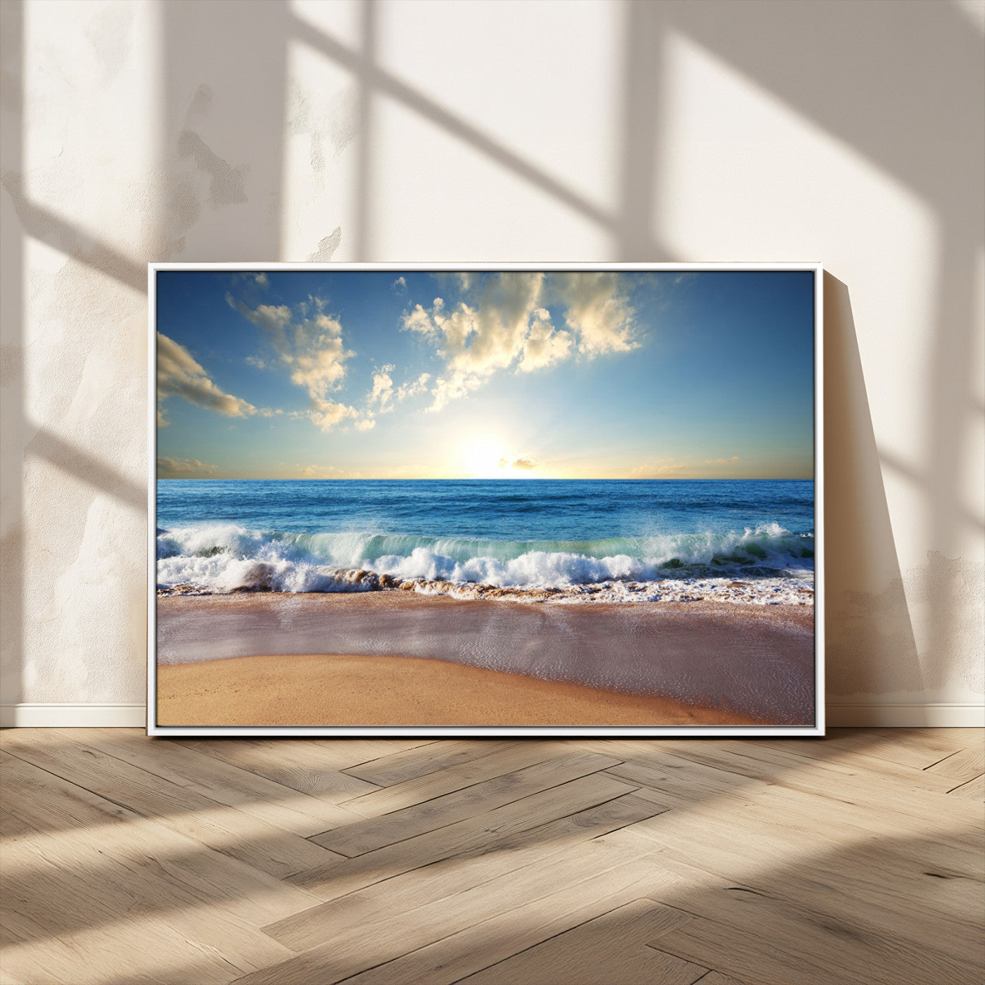 MGV-FC-36X24 - Serene Ocean Sunset Canvas Wall Art - Beach Waves at Sunset, Ready to Hang