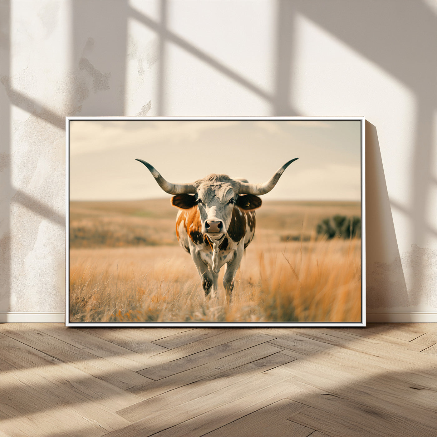 MGV-FC-36X24 - Texas Cow Wall Art Canvas Print for Farm House Wall Decor, Farmhouse Wall Art Print