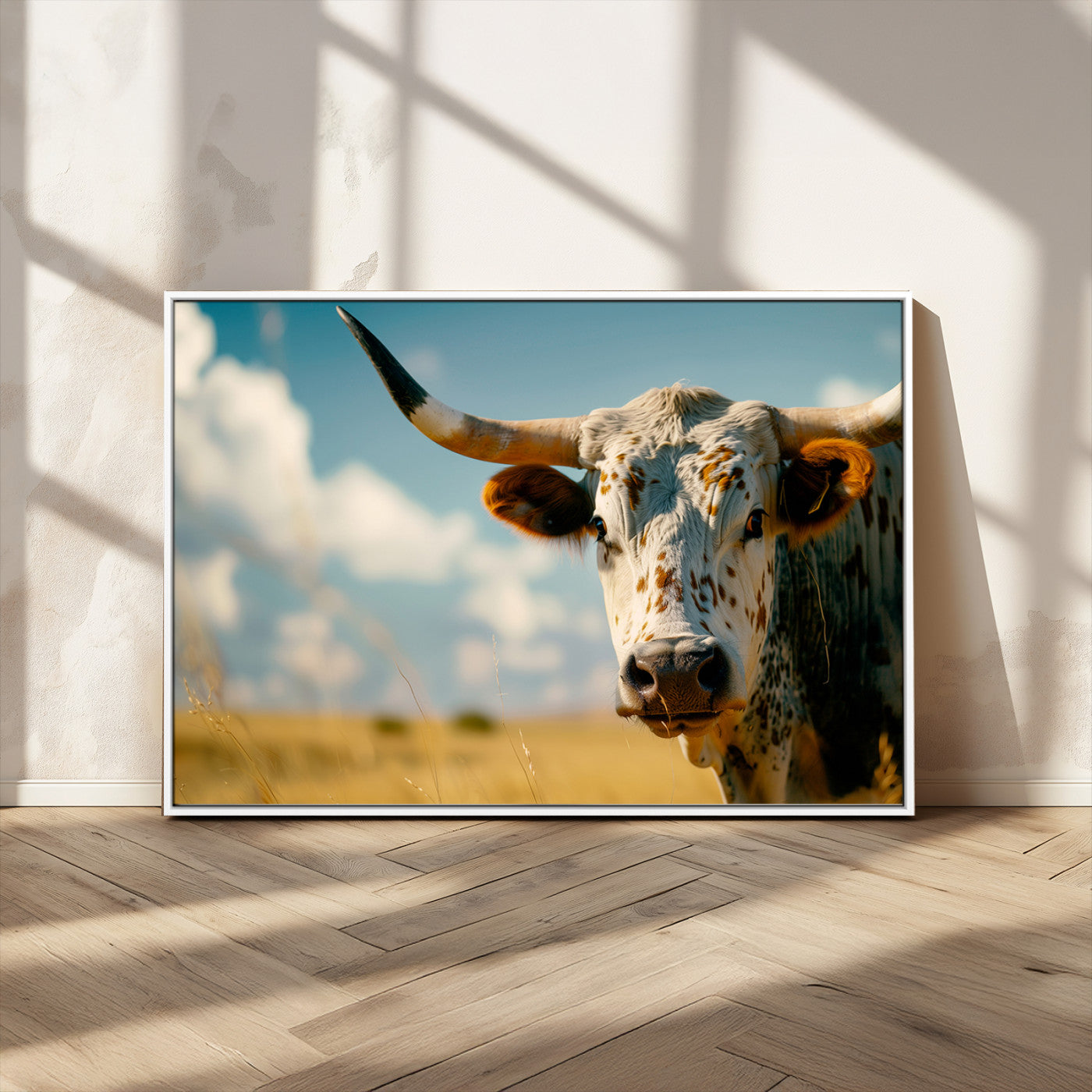 MGV-FC-36X24 - Longhorn in the Prairie - Stunning Ranch-Style Triptych Wall Art for Western Home Decor, Cowboy Wall