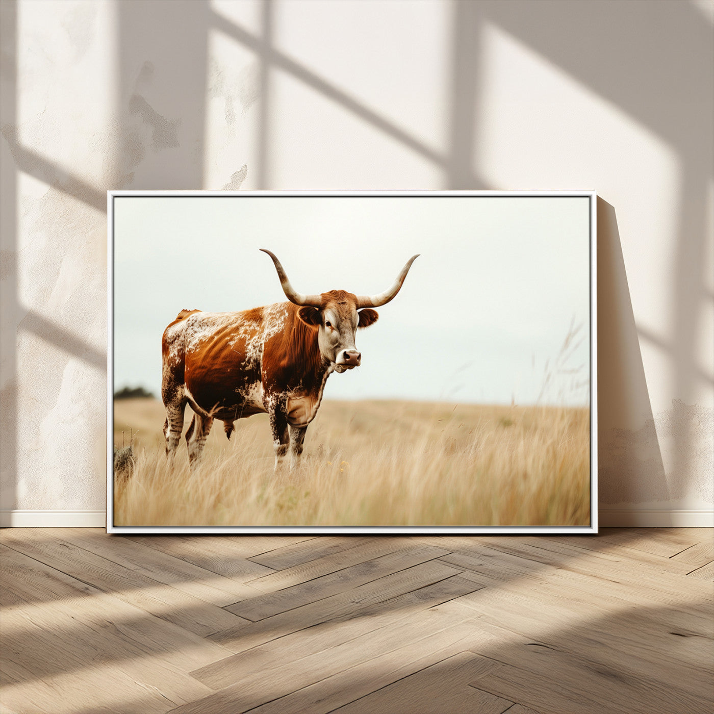 MGV-FC-36X24 - Texas Longhorn Canvas Wall Art Print – Majestic Western Cattle in Rustic Farmhouse Decor – Cow Wall